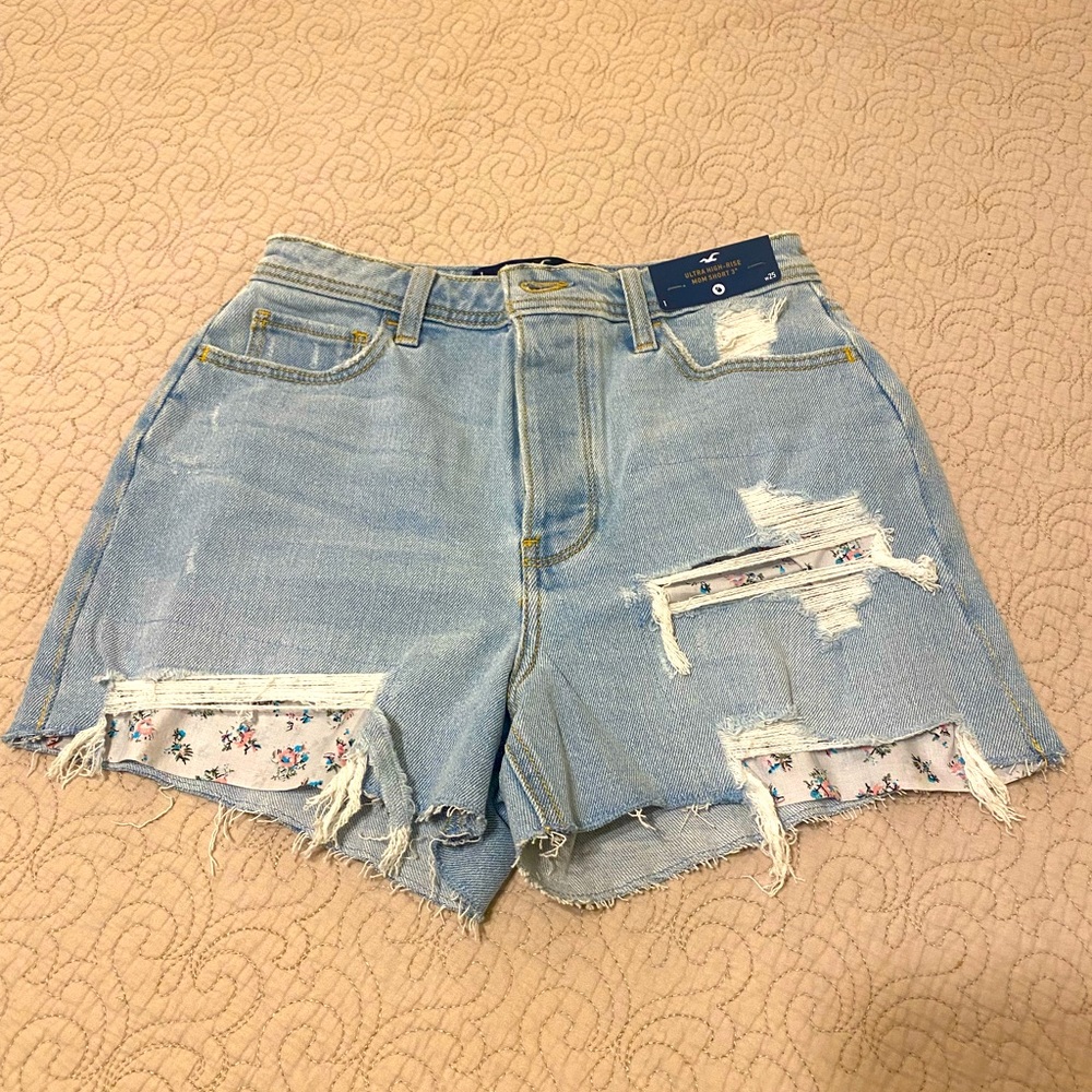 Hollister ultra high rise “mom” short floral print patches